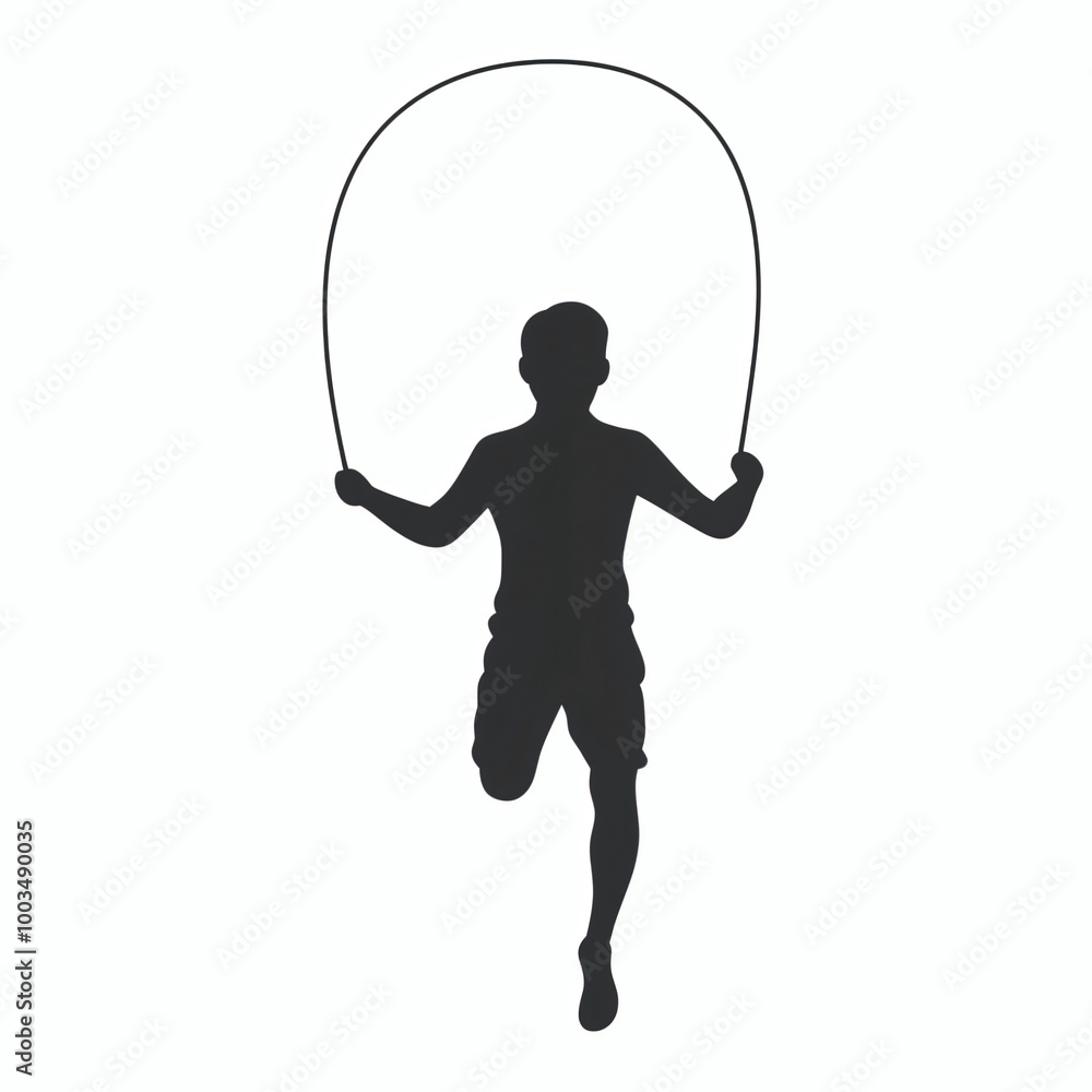Obraz premium Black vector silhouette illustration of a boy jumping rope icon element logo clip art design