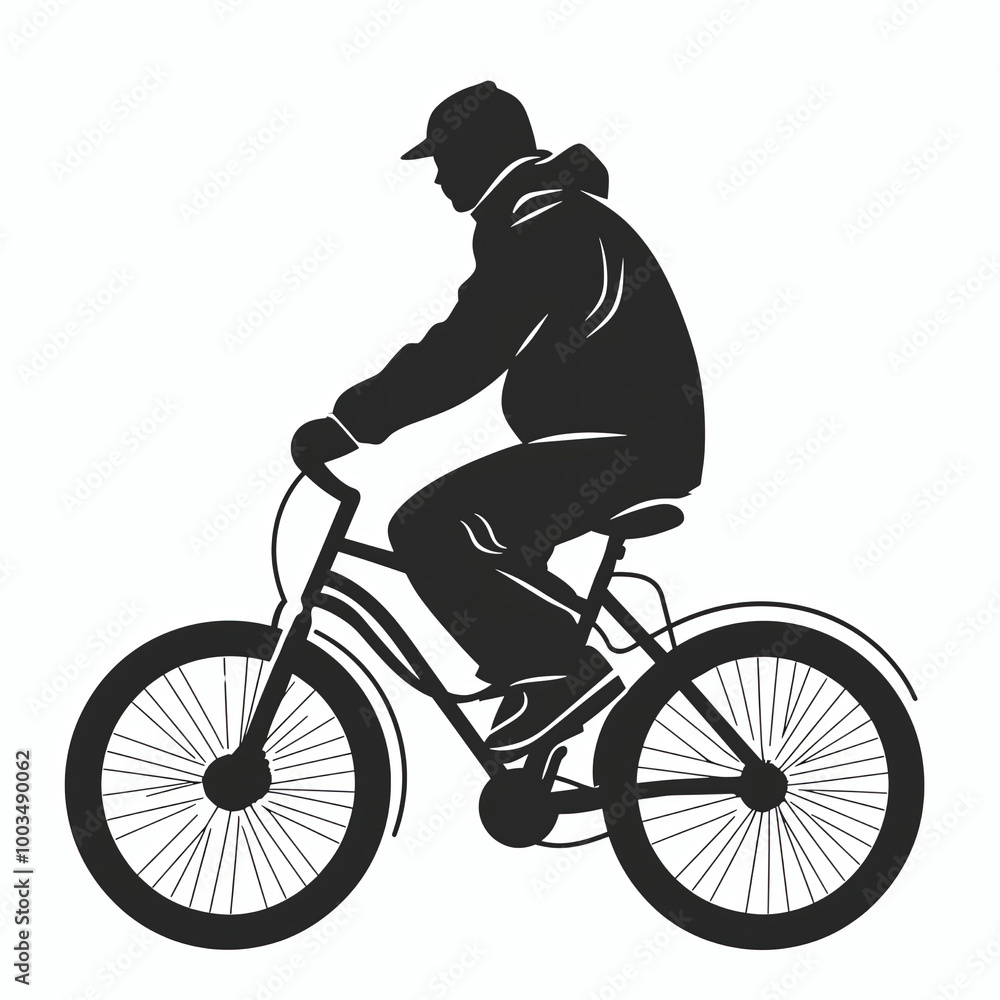 Obraz premium A man riding on a bicycle black vector silhouette illustration, male cycling icon logo clip art element 