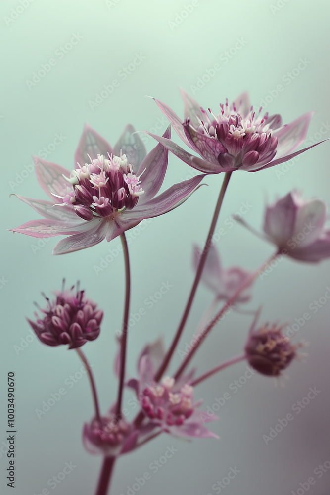 Stunning close-up of astrantia flowers in a lush garden setting Stunning close-up of astrantia flowers in a lush garden setting