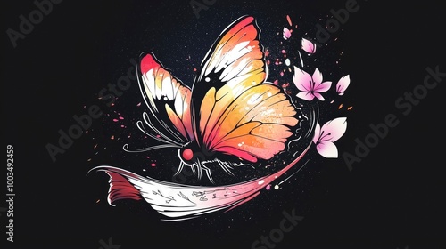 Watercolor Butterfly with Cherry Blossoms