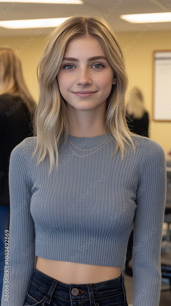 Confident Young Woman with a Smile in Casual Attire Confident Young Woman with a Smile in Casual Attire