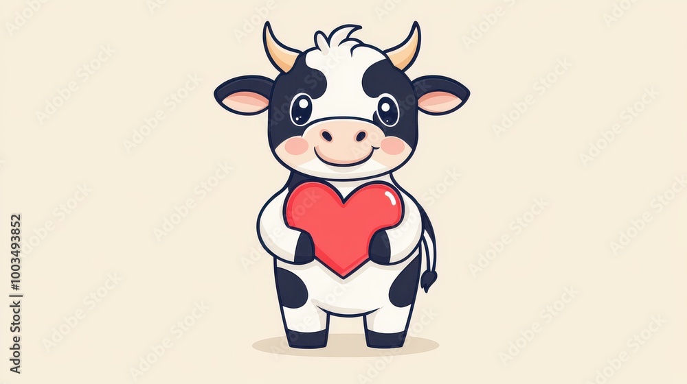 A cute cow character happily displays a love sign, radiating joy and affection in a vibrant cartoon design. A cute cow character happily displays a love sign, radiating joy and affection in a vibrant cartoon design.