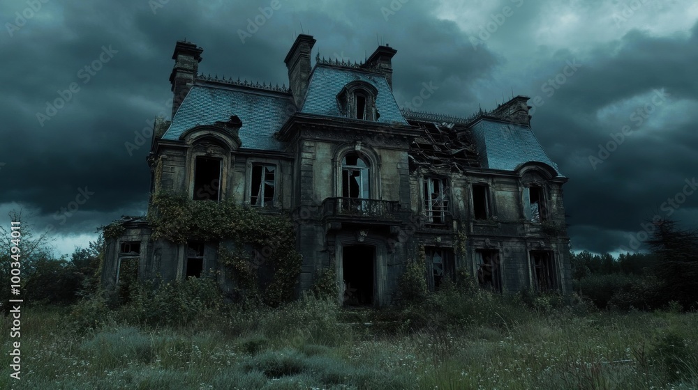 Abandoned Mansion in Gloomy Weather