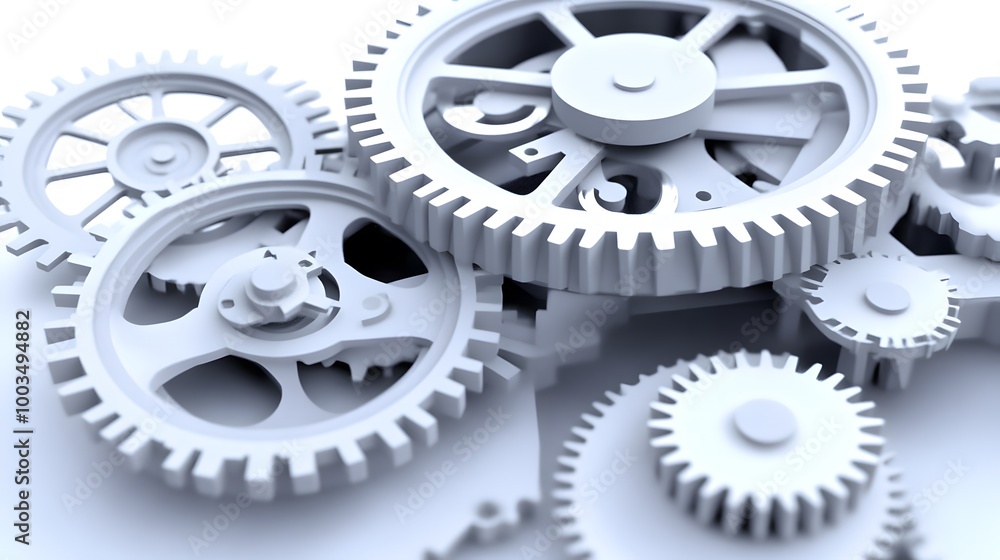 White Cogs and Gears Interlocking Mechanism White Cogs and Gears Interlocking Mechanism