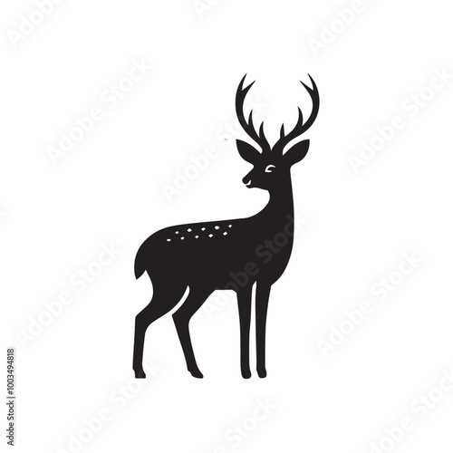 Alert Deer Vector illustration black and white - Deer Silhouette Design
