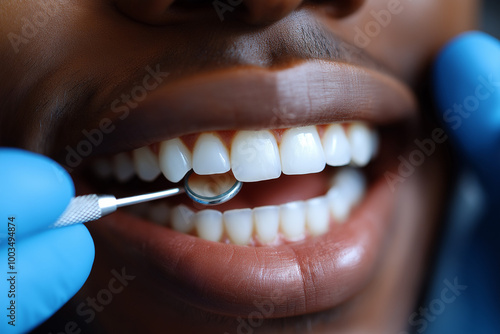 Close-Up Dental Examination with Mirror Tool on Healthy Teeth