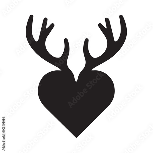 Deer Heart Vector illustration black and white - Deer Silhouette Design 