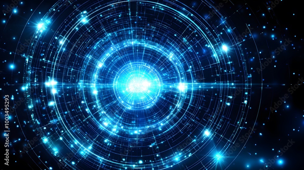 Abstract Blue Technology Background with Glowing Lines and Circles Abstract Blue Technology Background with Glowing Lines and Circles