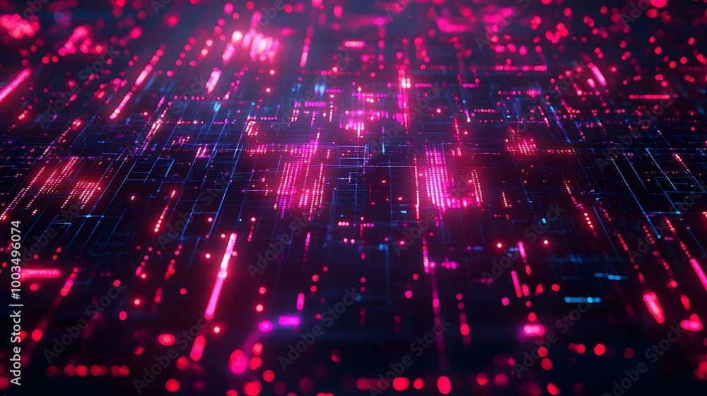 Abstract Circuit Board with Neon Lights and Bokeh Abstract Circuit Board with Neon Lights and Bokeh