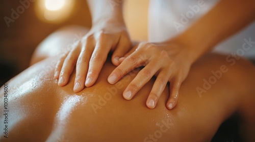 Wallpaper Mural Tranquil Massage Therapy Session with Warm Natural Lighting - Top View of Therapist's Hands Massaging Client's Back Torontodigital.ca