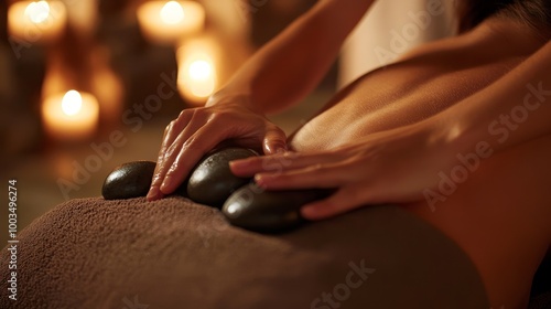 Wallpaper Mural Serene Woman Relaxing with Hot Stone Massage in Tranquil Spa Environment, Relaxation and Wellness Concept Torontodigital.ca