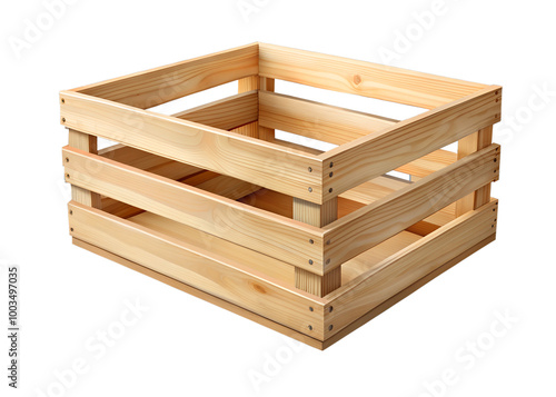 Empty wooden crate box on white background, png photo