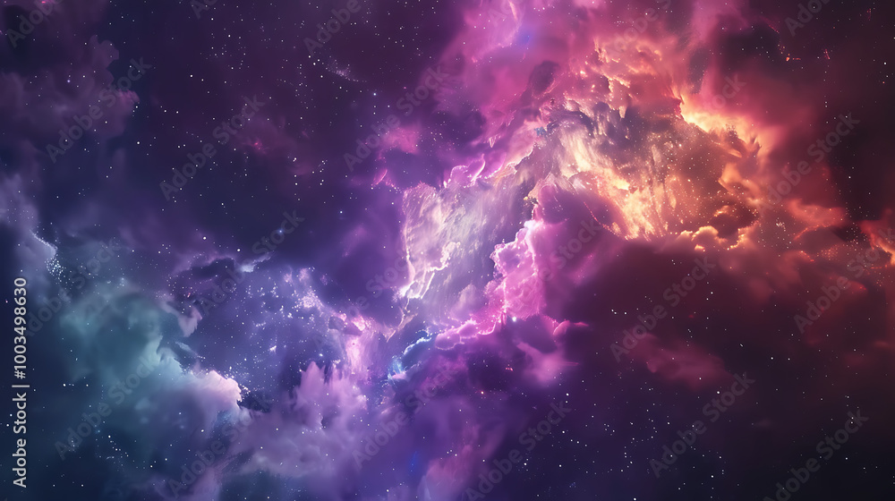 Fototapeta premium A vivid galaxy that captures the colorful beauty of the cosmos in an ethereal night sky, complete with swirling nebula clouds and glowing stars.