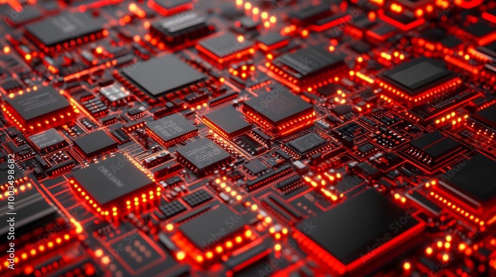 Red LED Circuit Board Technology Background Red LED Circuit Board Technology Background