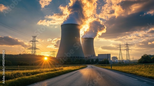 Nuclear Power Plant at Sunset