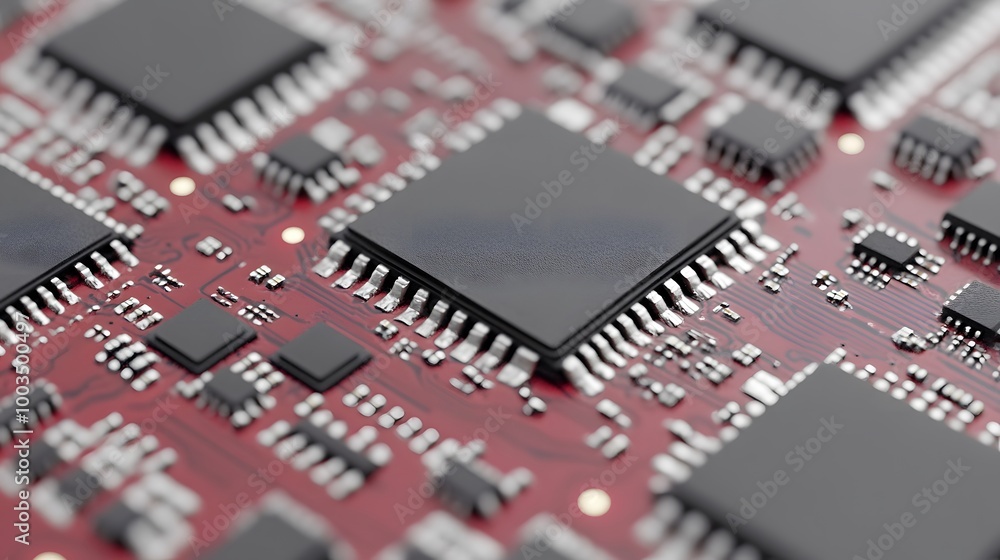 Close up of a Circuit Board with Microchips and Connectors Close up of a Circuit Board with Microchips and Connectors