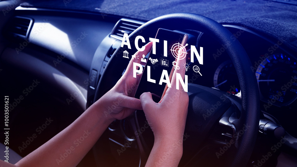 Obraz premium Action plan concept, Business and marketing, objective, strategy, Plan and implementation, action plan icon on virtual screen for Strategic, Vision, Planning and Direction.