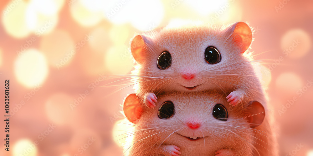 Two cute little hamsters with big eyes, generative AI Two cute little hamsters with big eyes, generative AI