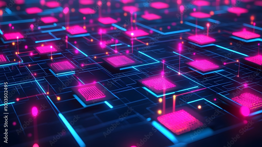 Obraz premium Abstract Futuristic Technology Background with Pink and Blue Neon Lights