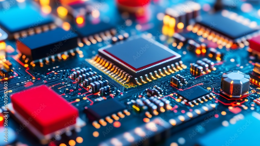 Closeup of a Circuit Board with Microchip Closeup of a Circuit Board with Microchip