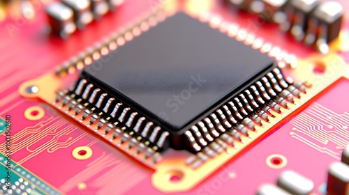 Close up of a Microchip on a Circuit Board