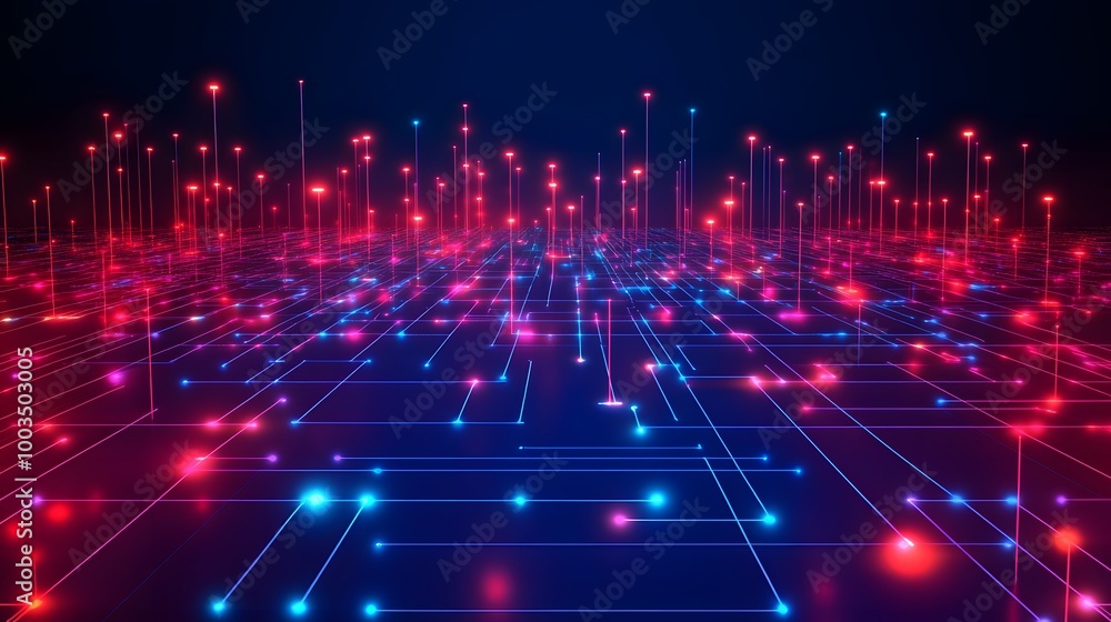 Obraz premium Abstract Futuristic Neon Lines Network Connections Digital Background