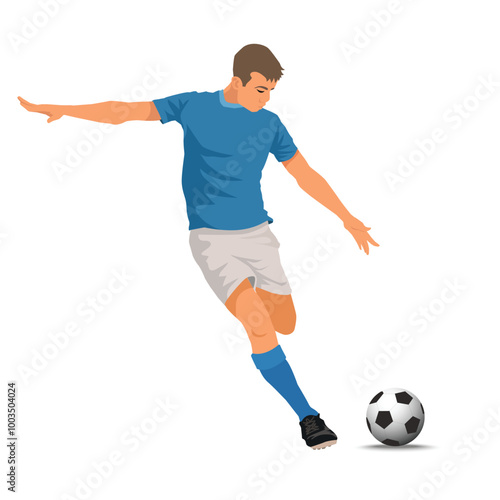 Professional male football soccer player in motion and action isolated on white studio background. Concept of sport, goals, competition, hobby, ad,