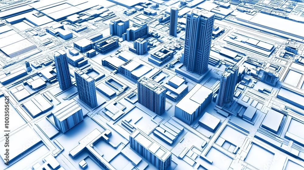 Obraz premium Abstract Cityscape 3D Model Blue Render