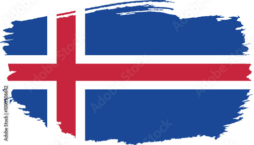 Hand drawn brush stroke flag of Iceland illustration on white background