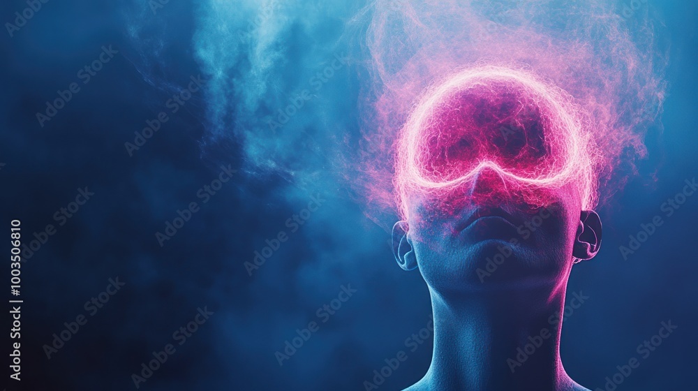 A surreal representation of a figure with glowing effects, symbolizing thoughts or consciousness. A surreal representation of a figure with glowing effects, symbolizing thoughts or consciousness.