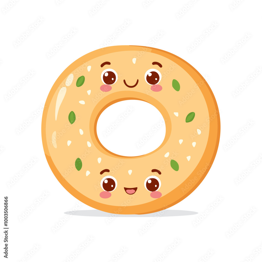 Fototapeta premium Bagel Food Eat Meal Cuisine Animation Kawaii Character 