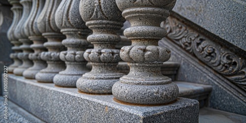 Detailed view of ornate stone staircase balusters showcasing classic design and fine craftsmanship.