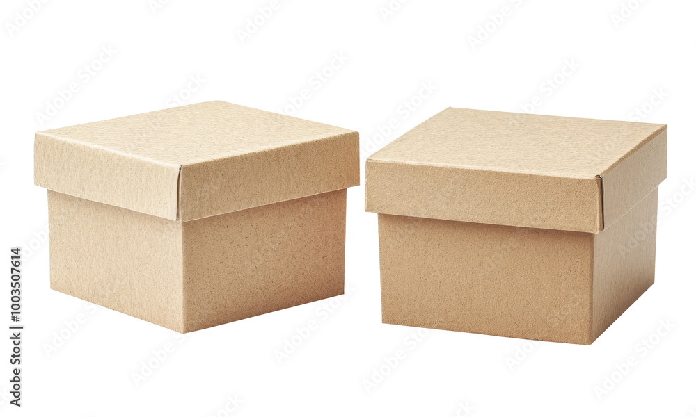 Two small cardboard boxes with lids isolated on transparent background Two small cardboard boxes with lids isolated on transparent background