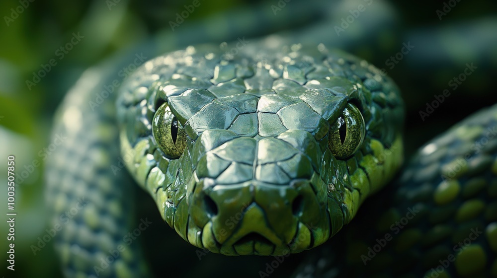 Close-up of a green snake Close-up of a green snake