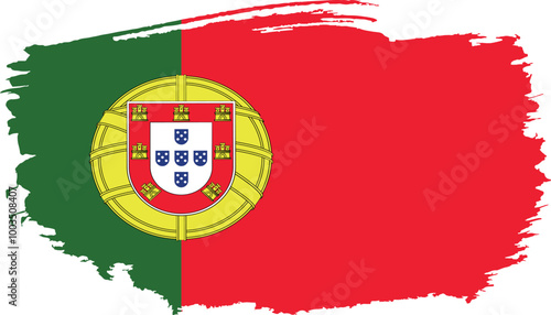 Hand drawn brush stroke flag of Portugal illustration on white background