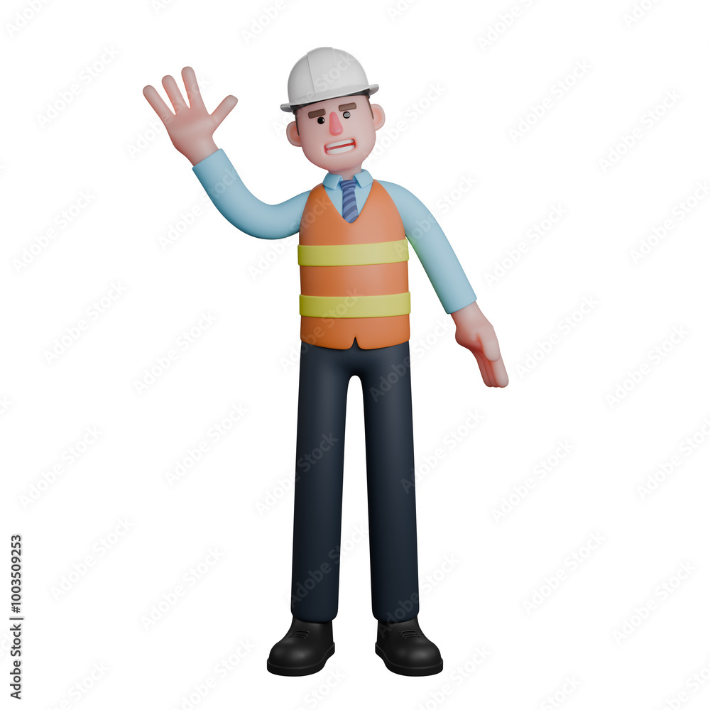 Professional 3D Male Architect. An Architect stands with his right hand raised as if greeting. Design Character Professional 3D Male Architect. An Architect stands with his right hand raised as if greeting. Design Character
