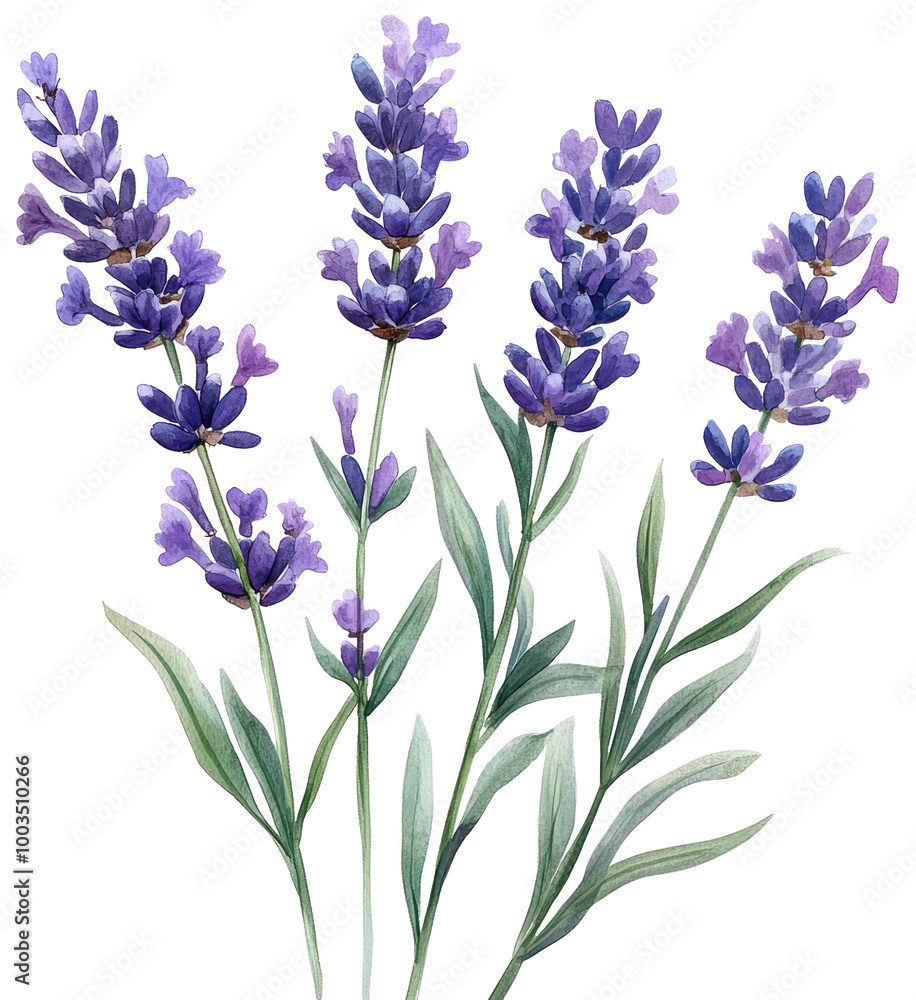Fototapeta premium A bouquet of purple lavender flowers. The flowers are purple and green, and they are arranged in a way that makes them look like they are growing out of the ground