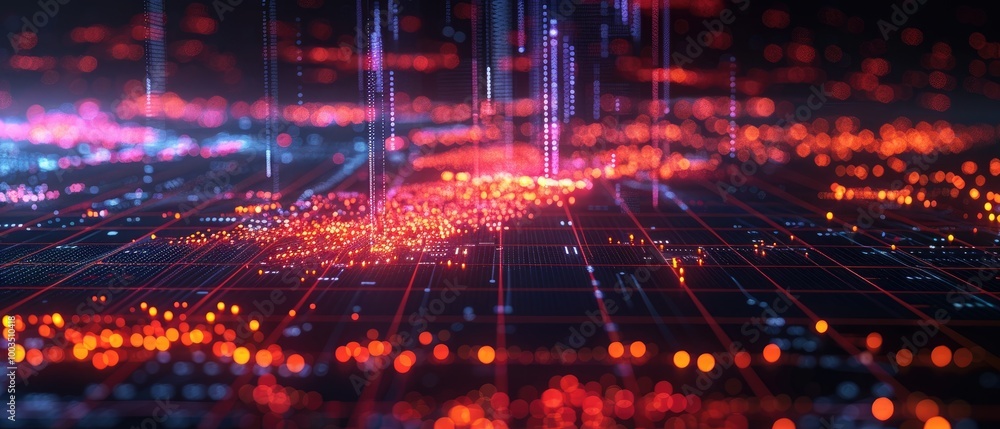 Naklejka premium Abstract digital background with vibrant red and blue lights.