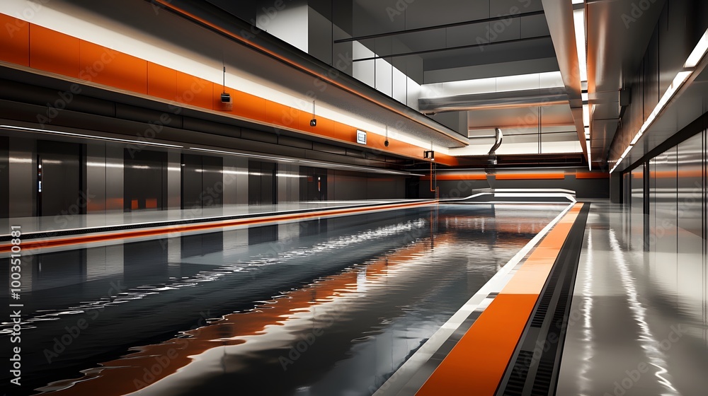 Fototapeta premium Modern Indoor Pool with Orange and Gray Geometric Design