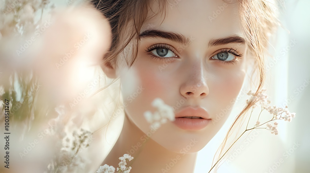Woman with Flowers - Realistic Image Woman with Flowers - Realistic Image