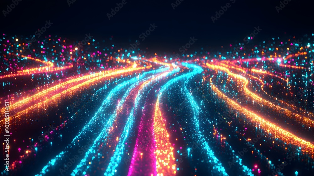 Obraz premium Abstract Neon Light Trails with Glowing Particles Background