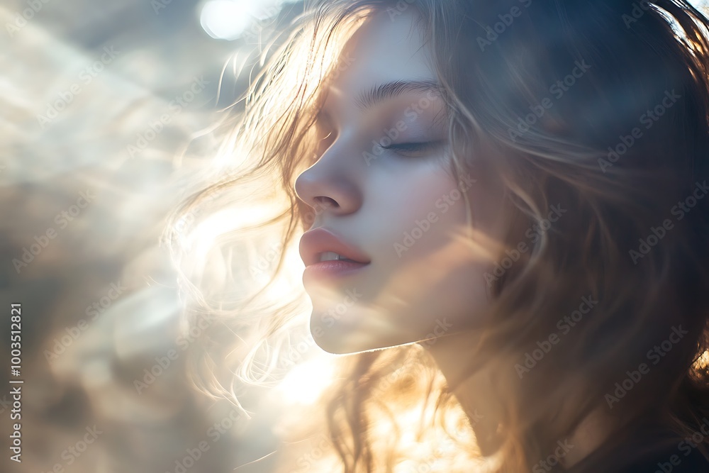 Golden Light Illustration of Woman with Eyes Closed Golden Light Illustration of Woman with Eyes Closed