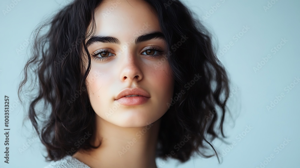 Portrait of a Young Woman with Wavy Black Hair - Realistic Illustration Portrait of a Young Woman with Wavy Black Hair - Realistic Illustration