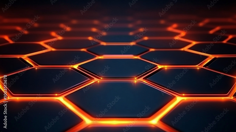 Abstract hexagonal pattern with glowing orange lines. Abstract hexagonal pattern with glowing orange lines.