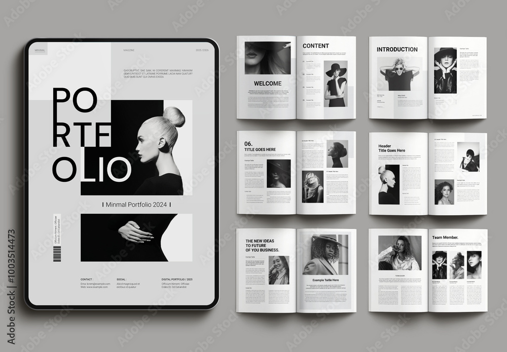 Minmal Black White Portfolio Layout Stock Template | Adobe Stock