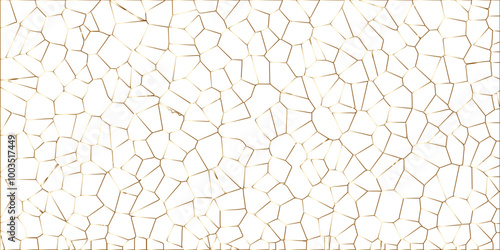 Golden gradient lines stroke abstract white crystalized broken glass background. Voronoi diagram background. abstract desktop texture design digital art wallpaper, decoration vector illustration..	
