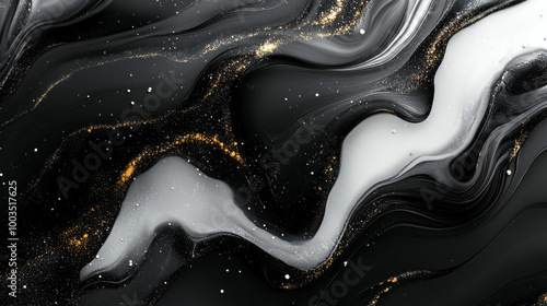 Wallpaper Mural Abstract art with black, white, and gold swirls. Torontodigital.ca
