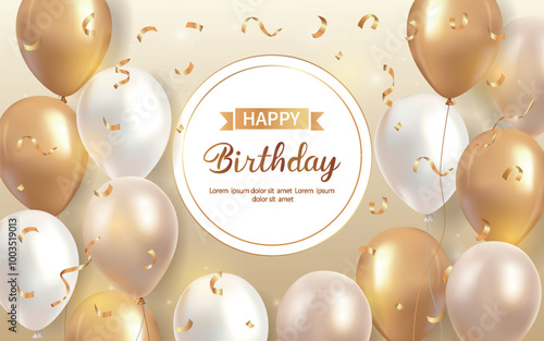 Realistic balloon happy birthday celebration card banner template. Joyful celebration cards for birthday parties, anniversaries or other events.