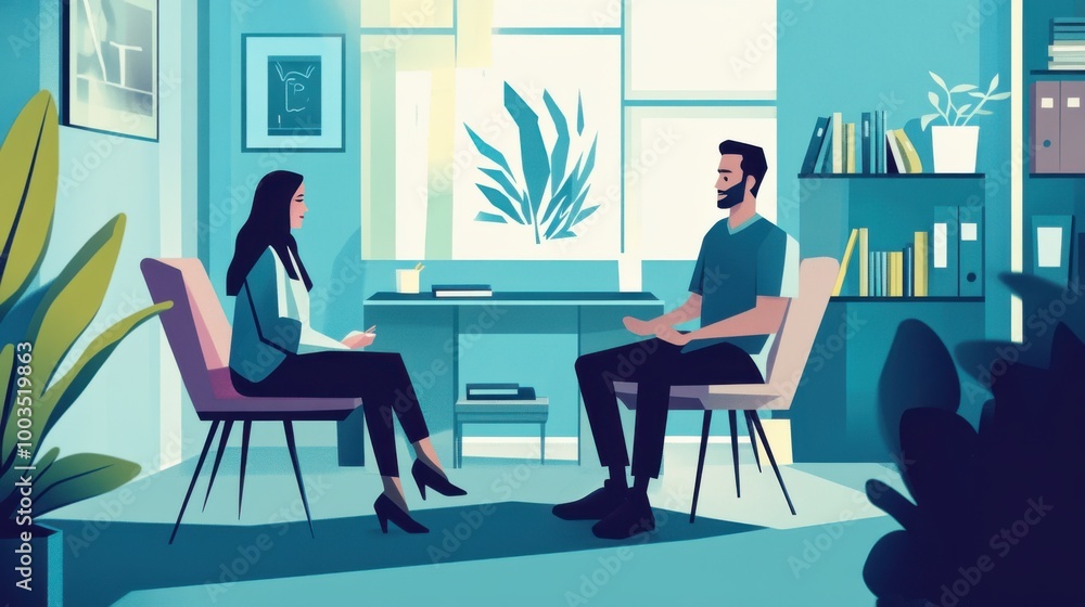Fototapeta premium A psychologist in an office explaining to a client the subtle cues, like body language and tone,
