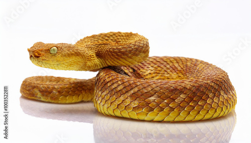 Golden lancehead viper snake on white background photo